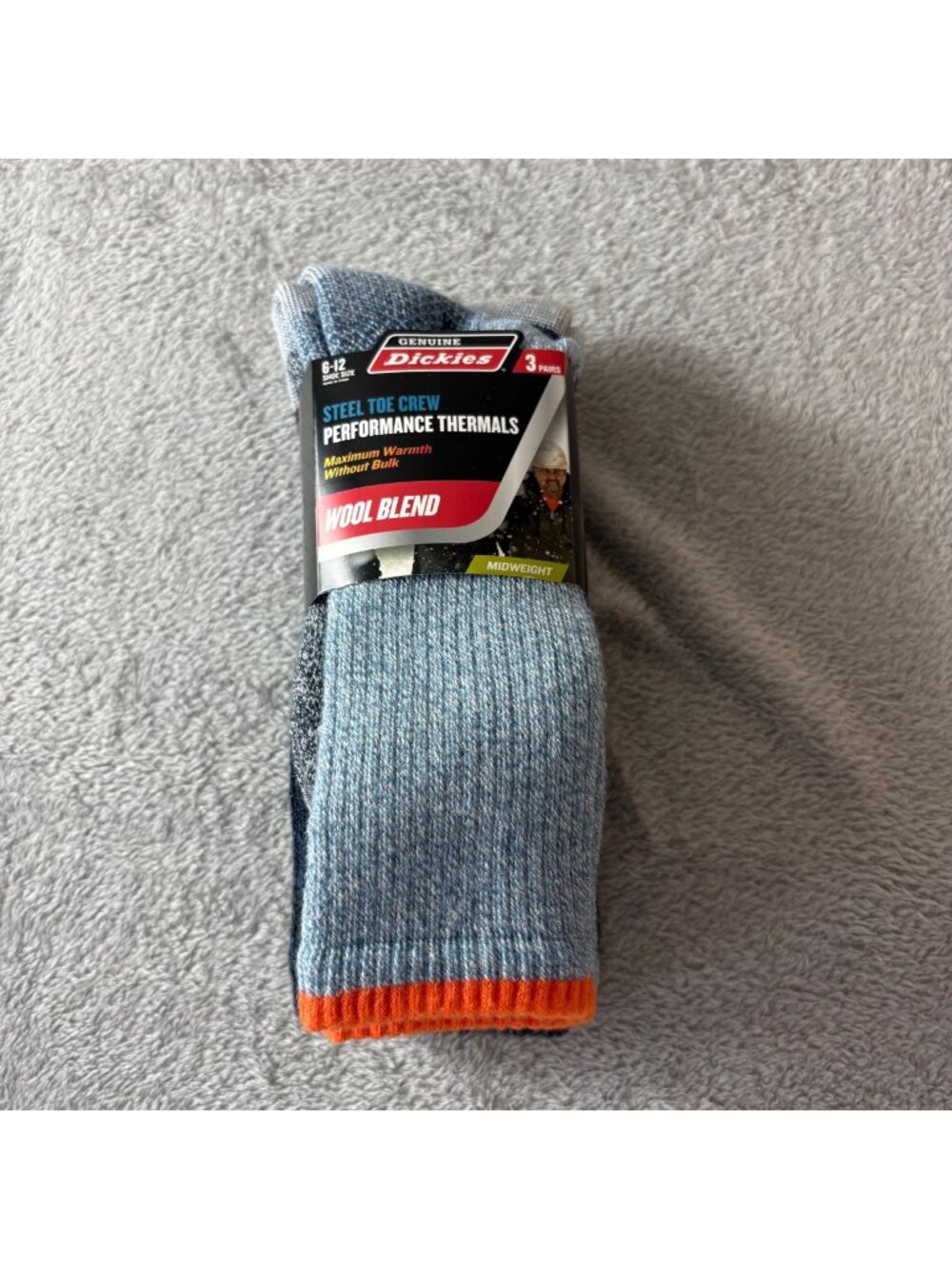 Dickies Steel Toe Crew Wool Blend Thermal Socks 3 Pairs Midweight 6-12 Blue New